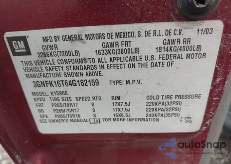 2004 Chevrolet Suburban 1500 Lt z USA, uszkodzony, nr VIN 3GNFK16T64G182159